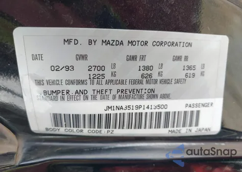 1993 Mazda Mx-5 Miata z USA, uszkodzony, nr VIN JM1NA3519P1413500